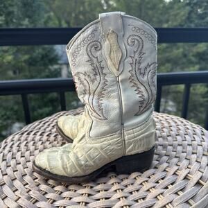 Borrego White Alligator Kids Western Cowboy Boots Size 7 Made In Mexico